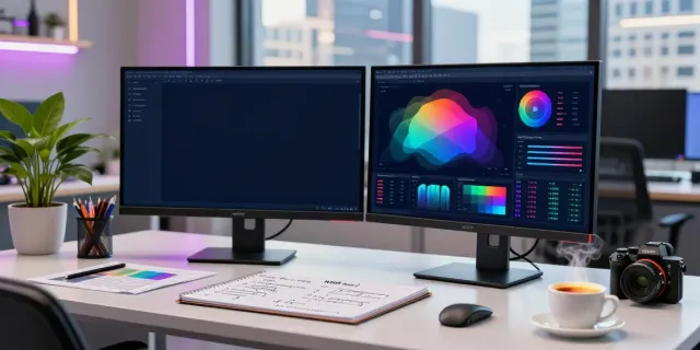Data analyst using an AI visibility platform in a modern office.