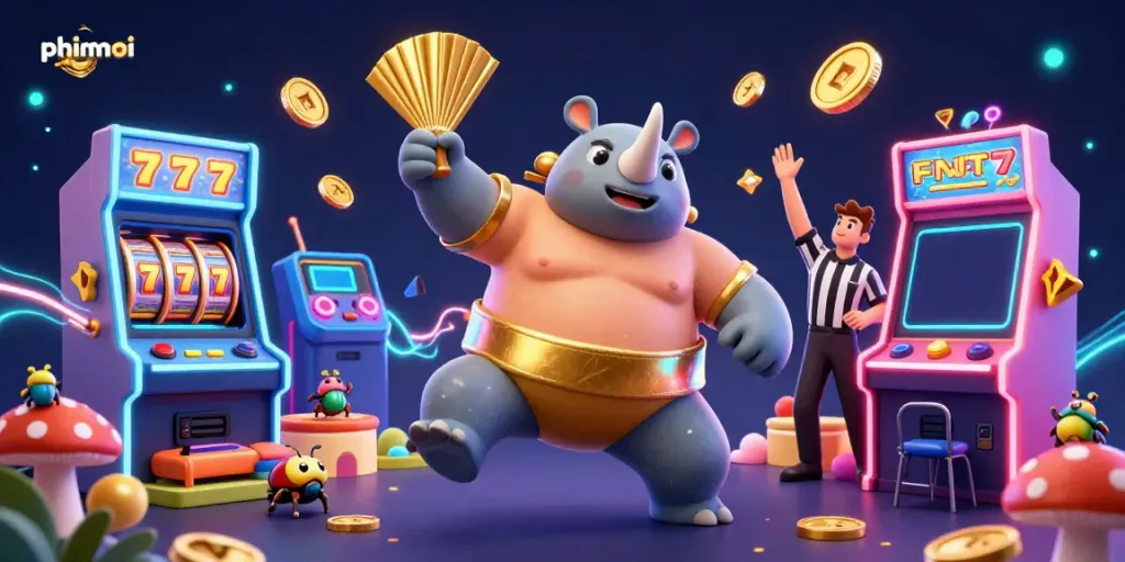 Engage with phimmoi's vibrant digital casino scene featuring golden coins and animated gaming elements.